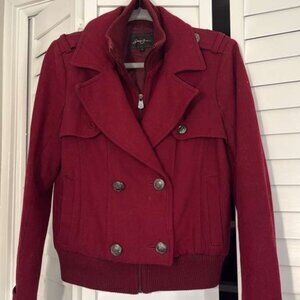 Sean John red pea coat/bomber style two-layer jacket
